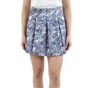 Aqua Light Blue Multi Color Damask Print Pleated Mini Skirt Size XS Like New!